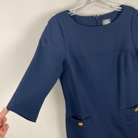 NWT New with Tags Vince Camuto 3/4 Sleeve Navy Shift Dress w/ Pockets Size 6 Mod - Picture 12 of 12
